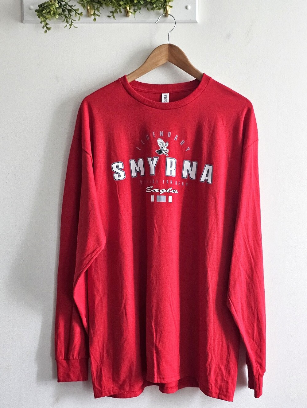 JERZEES Smyrna High School Eagles Red Long Sleeve Graphic Shirt XL NWT